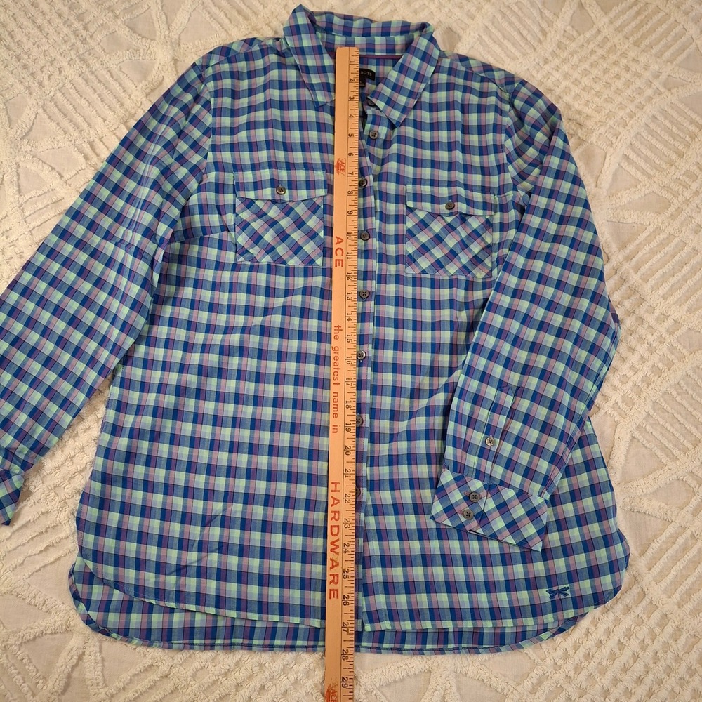 Talbots Women's Large Plaid Button Down Shirt Long Sleeve Blue Green Purple NWT - Picture 2 of 7